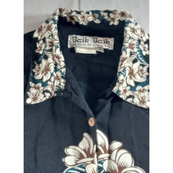 Baik Baik Honolulu Hawaiian Retro Shirt Black Size Small Hula Girl - Picture 7 of 11